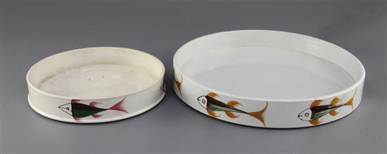 A large pearlware Char dish and a smaller similar, c.1820, 31cm and 21cm, smaller example crazed and stained